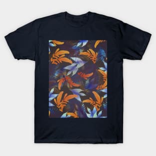 exotic orange and blue greenery plant pattern T-Shirt